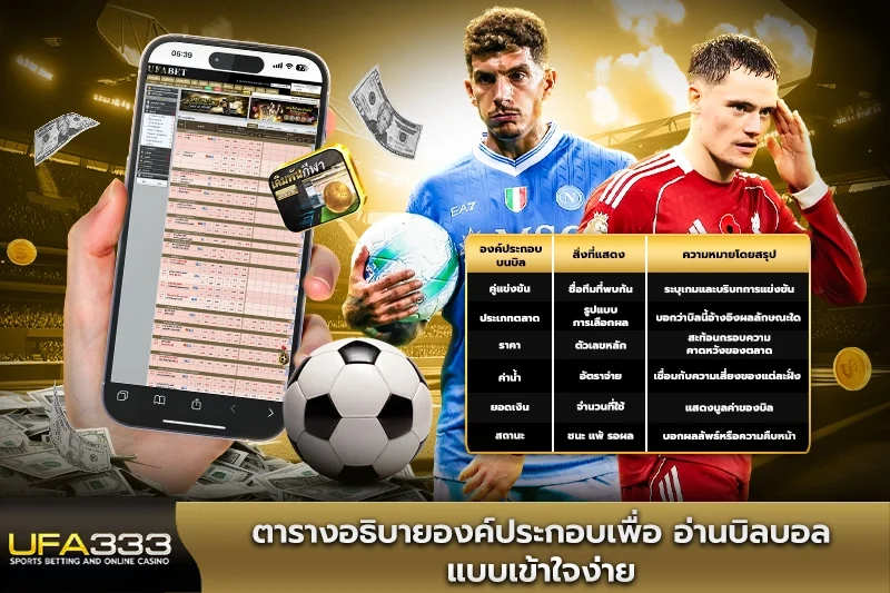 ตารางอธิบายองค์ประกอบเพื่ออ่านบิลบอล